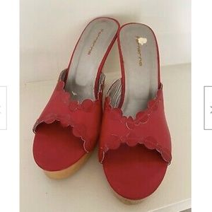 Fornarina Women's Red Leather Wood Wedge Size 9